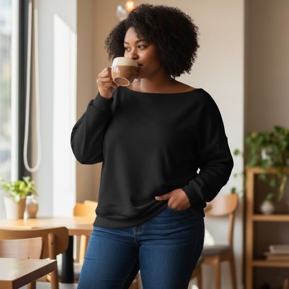 NWOT SHEIN Solid Black long sleeve off the shoulder crewneck sweater size 3X - Picture 10 of 10